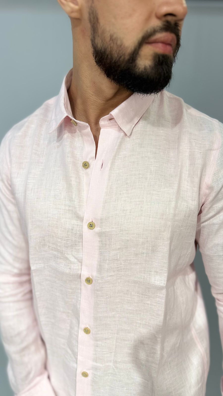 Camisa manga larga en lino rosada