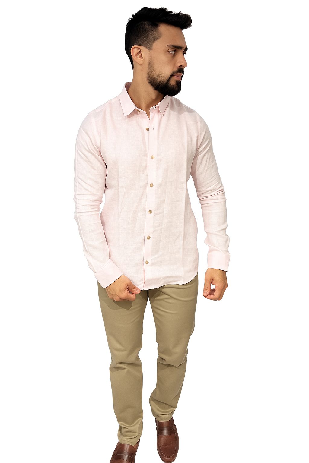 Camisa manga larga en lino rosada
