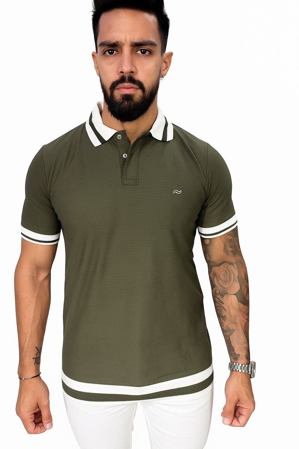 Suéter tipo polo premium cáñamo verde