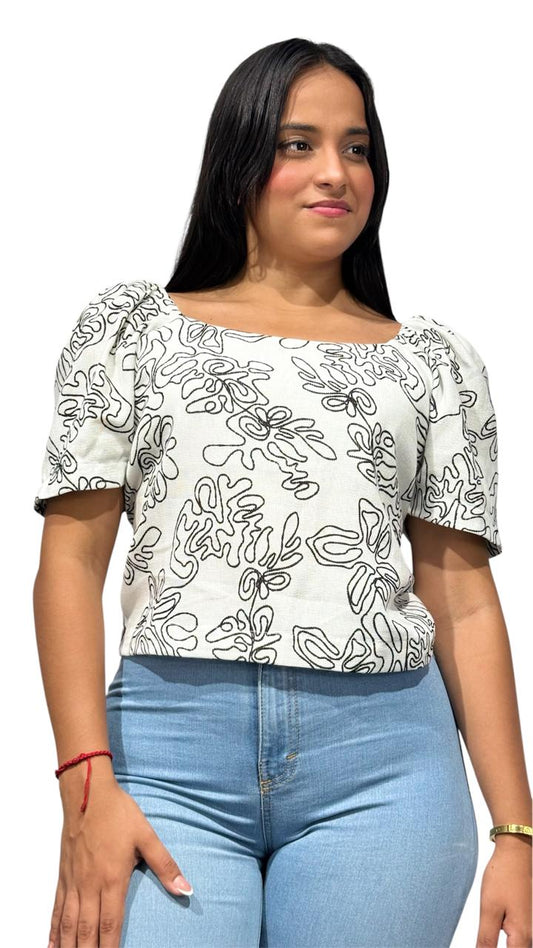 Blusa de mujer cáñamo bordado negro